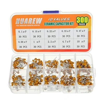 Image of HUAREW 10 Values 300 Pcs Ceramic Capacitor 0.1 0.15 0.22 0.33 0.47 0.68 1 2.2 4.7 uF/100 10000 nF Assortment Kit
