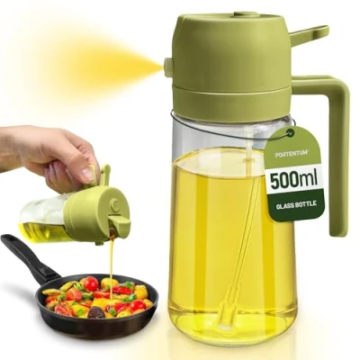 Image of PORTENTUM 17oz Oil Spray Bottle 2 in 1 Olive Dispenser For Kitchen Accessories bottles Air Fryer Gadgets (Green)