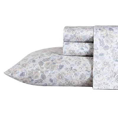 Image of Laura Ashley Home Queen Sheets, Soft Sateen Cotton Bedding Set Sleek, Smooth, &amp; Breathable Decor (Quartet Grey, 4 pieces, Queen)