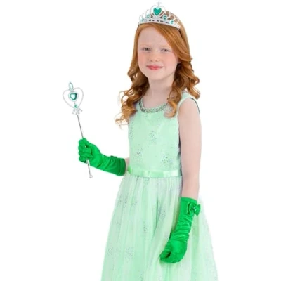 Image of Smiffys Green Princess Kit with Wand, Tiara &amp; Gloves, Girls Fancy Dress, Child Dress Up Accessories
