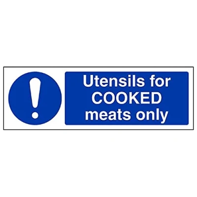 Image of V Safety Utensils for cooked meats only 300x100mm Magnetic Sign