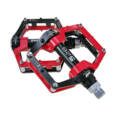 Image of shanmashi Black Red 528 Mountain Bike MTB Pedals Aluminium Bicycle BMX Flat Pedal with Removable Non Slip Studs
