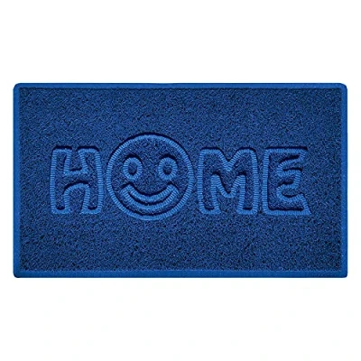 Image of Nicoman SMILEY FACE Embossed Shape Door Mat Dirt Trapper Washable Barrier Doormat (Use Indoor or Sheltered Outdoor) (75x44cm/29.5x17.3inches,Medium) Blue