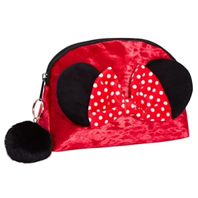 Image of Minnie Mouse Make Up Bag for Women Girls Disney Pencil Case Double Sided Red Velvet Cosmetic Toiletries Travel Accessory Gift
