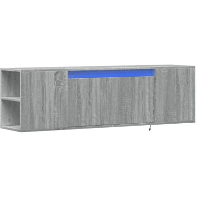 Image of vidaXL Grey Sonoma TV Wall Cabinet/Floating Unit with LED Lights Engineered Wood, Space Saving Design, Ample Storage, Modern Living Room Furniture 135x31x39.5 cm
