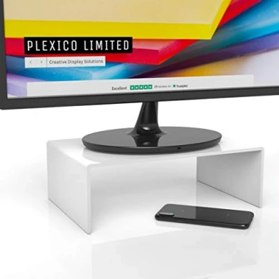 Image of Plexico Acrylic Monitor Riser Stand Computer Screen (White)