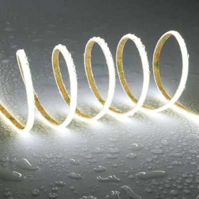 Image of TOPAI 12V Thin 5mm COB LED Strip Waterproof 6000K Cool White 5M Bright 4000Lm CRI&gt;90 Uniform Dotless 400LEDs/M Self Adhesive Flexible Cuttable for DIY, Bedroom, Under Cabinet Lighting