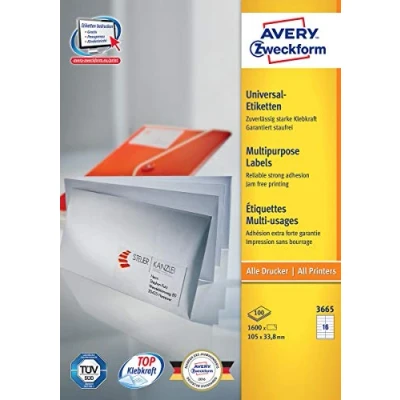 Image of Avery Zweckform Universal Labels, White 105x33,8mm