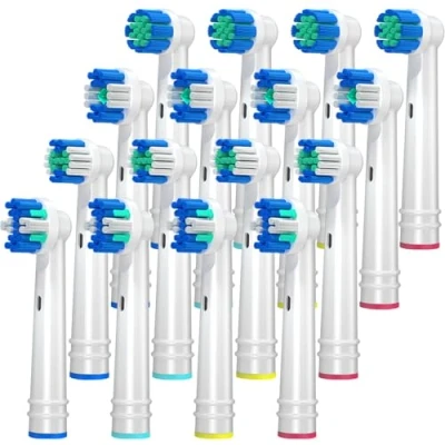 Image of REDTRON Replacement Toothbrush Heads Compatible with Oral B, 16Pcs Electric for Works Floss Action, Sensitive Clean, Precision 3D Whitening (Black)