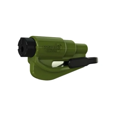 Image of resqme The Original Emergency Keychain Car Escape Tool, 2 in 1 Seatbelt Cutter and Window Breaker, Made USA, Army Green Compact Hammer