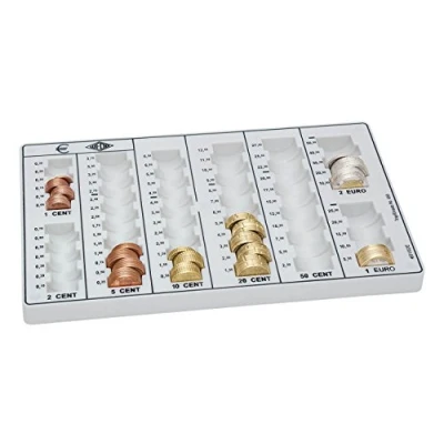 Image of Wedo 160658037 Euro Coin Counting Tray 26.3 x 16.1 3.1 cm Light Grey