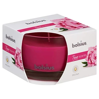 Image of Bolsius Medium Glass Scented Candle Peony, Wax, Pink