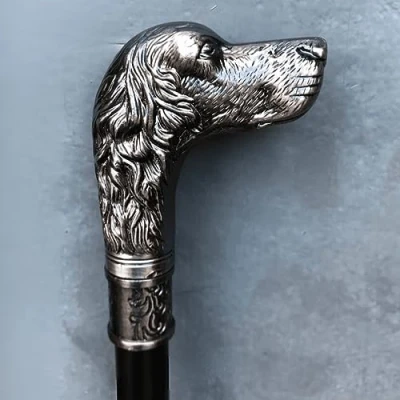 Image of Marco Paul Interiors Unique Rubber Walking Stick Cane Dog Head with Vintage Victorian Style Black Pewter Aid Silver Fancy Dress Ferrule for Both Men&#039;s and Ladies