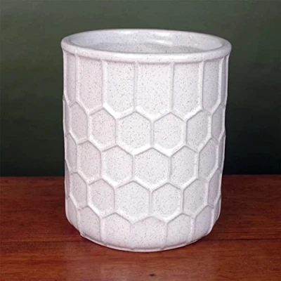 Image of Leaf Ceramic Indoor Cachepot Planters, White Honey, 16cm