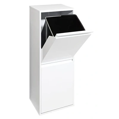 Image of ARREGUI Basic CR201 B Waste Separation and recycling Bin in steel with 2 buckets, x 17 L (34 L), trash can, cabinet, white