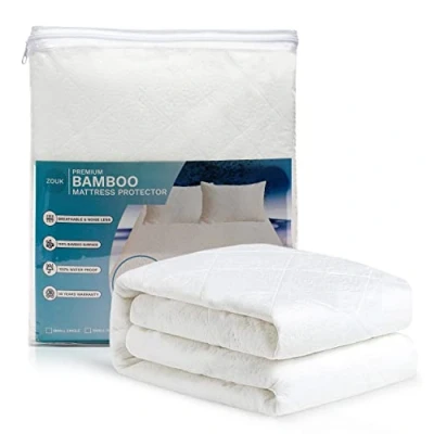 Image of ZOUK 100% Waterproof Double mattress protector Premium Bamboo Protectors Size Surface double, Anti Allergic &amp; Bed Bug Proof (135 x 190+35cm) White