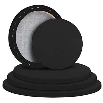 Image of Belle Vous 5 Pack Black Round Blank Canvas Set Assorted Sizes Pre Stretched Panel Boards Suitable for Acrylic and Oil Painting Also Sketching Drawing