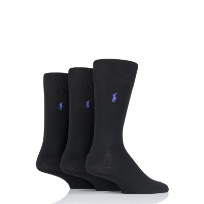 Image of Polo Ralph Lauren Mercerized Socks 3 PACK Socks, Size: 9 11.5, Black