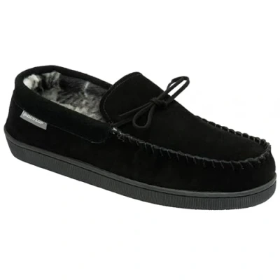 Image of DUNLOP Moccasins Slippers Men Loafers Leather Rubber Sole Memory Foam House Indoor Shoes Gifts For (Black, UK Footwear Size System, Adult, Men, Numeric, Medium, 9)