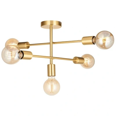 Image of Studio Multi Arm Lamp Semi Flush Ceiling Lamp, Satin Brass Plate