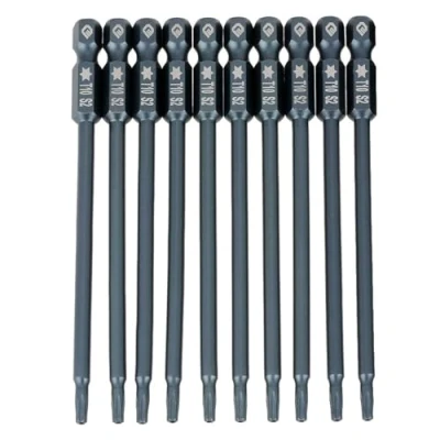 Image of 10Pcs 100mm Long T10 Torx Screwdriver Bits Set S2 Alloy Steel 1/4&quot; Hex Shank Magnetic Security Star Head (H6.3 * 100mm*T10)