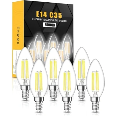 Image of tuare E14 LED Light Bulb, 4W 400 Lumens Bulb Cool White 6000K, 40W Equivalent SES Small Edison Screw CRI 80 Candle Non Dimmable Pack of 6