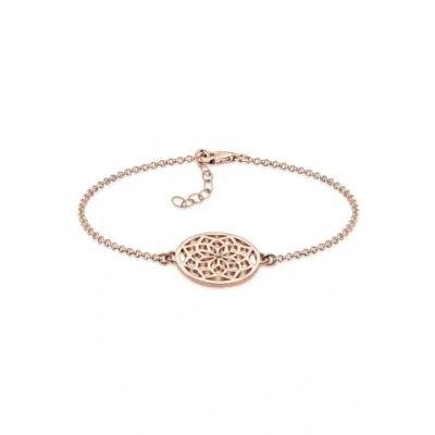Image of Elli Women Genuine Jewellery Wristwear Link &amp; Chain Bracelets Ornament Dreamcatcher Orient 925 Sterling Silver Gold Plated Rose 17 cm
