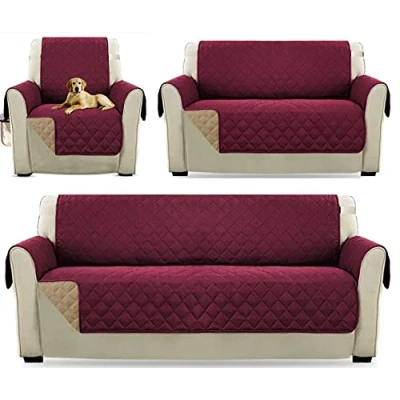 Image of viceroy bedding 3 Seater Sofa REVERSIBLE Protector BURGUNDY WINE/BEIGE 63&#039;&#039; x 70.5&#039;&#039; Luxury Quilted Furniture Cover Sofa/Settee THROW Water Resistant