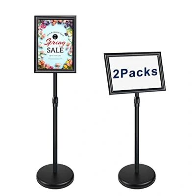 Image of NewZeal 2 Pack A4 Poster Stand Floor Standing Display Holder Snap Frame Aluminum Sign Holder, Angle &amp; Height Adjustable Telescoping，Notice for Wedding/Business Activities Display（Black）