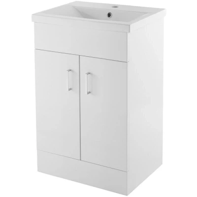 Image of Eden Floor Standing 2 Door Vanity Unit with Basin 1 500mm Wide Gloss White Nuie