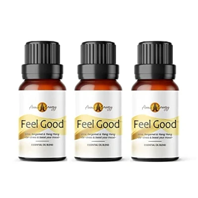 Image of Aroma Energy Feel Good Essential Oil Blend 30ml (3 x 10ml Bottles) Contains Lime, Bergamot &amp; Ylang 100% Pure Natural