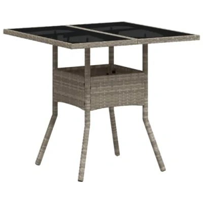 Image of vidaXL Outdoor Dining Table Light Grey Poly Rattan with Tempered Glass Top 80x80x75 cm UV Resistant, Weatherproof for Garden, Patio