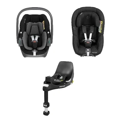 Image of Maxi Cosi FamilyFix 360 i Size Base, Pebble Baby Car Seat, Pearl Toddler Seat Bundle One Hand FlexiSpin Rotation, Click &amp; Go Installation, 0 4 Years, 40 105 cm, Black