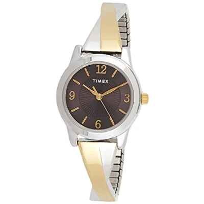 Image of Timex Stretch Bangles 25 mm Womens Black Dial Two Tone Expansion Band Watch TW2U30000