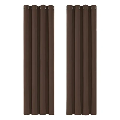 Image of Deconovo Bedroom Curtains Super Soft Thermal Insulated Eyelet Blackout 46 x 90 Inch Drop Dark Mocha 2 Panels