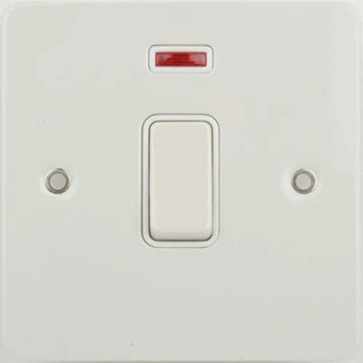 Image of Schneider Electric Ultimate Flat Plate Single Light Switch, with Neon Indicator, Double Pole, GU2211WPW, Painted White Insert
