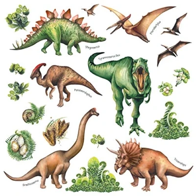 Image of DECOWALL DS 8034 Watercolour Dinosaur (Small) Kids Wall Stickers Decals Peel and Stick Removable for Nursery Bedroom Living Room Art murals Decorations