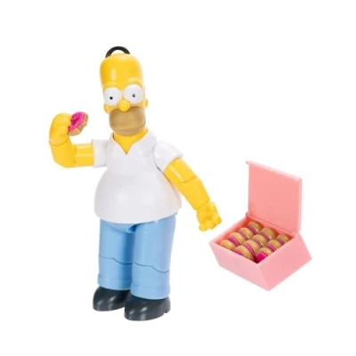 Image of The Simpsons Homer Simpson 12.7cm Collectible Action Figure by JAKKS Pacific, Includes Donut and Box Accessory, Fully Articulated, Collector&#039;s Display Packaging