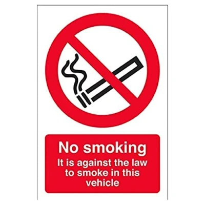 Image of V Safety No Smoking in This Vehicle Prohibition Sign 150mm x 200mm Self Adhesive Window Sticker