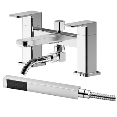 Image of Deck Mount Square Bath Shower Mixer Tap with Kit Chrome