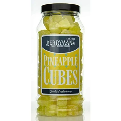 Image of Original Pineapple Cubes Retro Boiled Sweets Gift Jar by Berrymans Sweet Shop Classic Sweets, Traditional Taste.