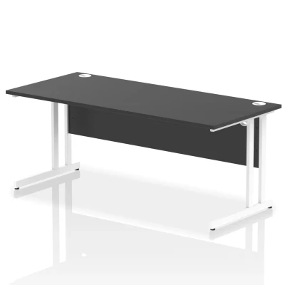 Image of Impulse 1800x800mm Straight Office Desk Black Top White Cantilever Leg