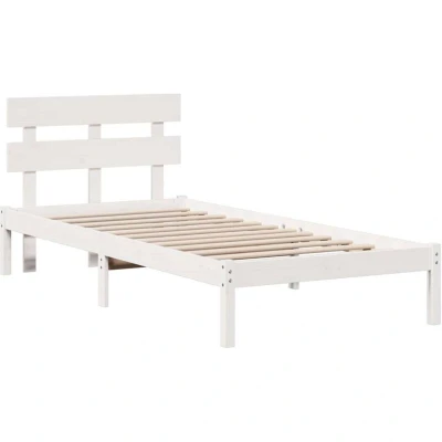 Image of Bed Frame with Headboard White 90x200 cm Solid Wood Pine Vidaxl