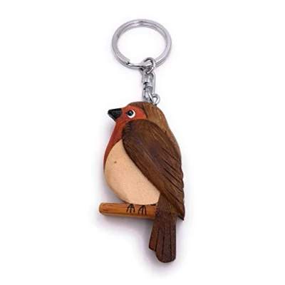 Image of H Customs Robin Bird Sweet Wood Noble Handmade Keychain Pendant