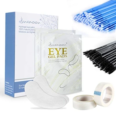 Image of Under Eye Gel Pads 50pcs Eyelash Extension Lint Free Patches + Brush Micro Applicators Brushes 2 Rolls Tapes(set02)