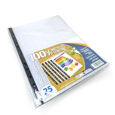 Image of A4 Pack 25 Professional Punched Pockets Filing Paper 140 Micron Strength Glass Clear Wallet Sleeves (1)