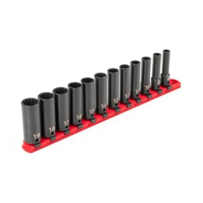 Image of TEKTON 3/8 Inch Drive Deep 12 Point Impact Socket Set, Piece (8 19 mm) Rails SID91111