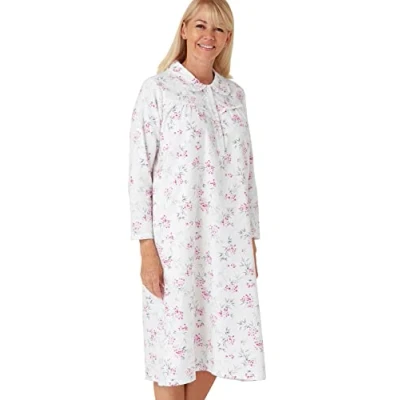 Image of Marlon Womens Candace Brushed Cotton Printed Peter Pan Collar Nightgown, Tilly Fuchsia, 20 22
