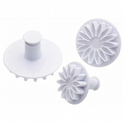 Image of KitchenCraft KCFCSUN3PC Sweetly Does It Fondant Cutters for Cake Decorating / Sugarcraft, Sunflower, Plastic, White, 3 Piece Icing Plunger Set