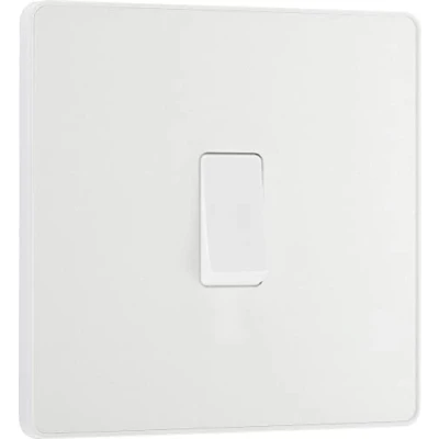 Image of BG Electrical Single Intermediate Wall Light Switch, Screwless Front Plate, Round Edges, Evolve, Pearlescent White, 20A, 16AX, PCDCL13W